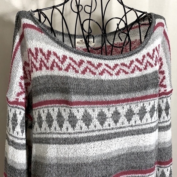 HOLLISTER Nordic Fair Isle Open Knit Boatneck Sweater - Picture 2 of 10